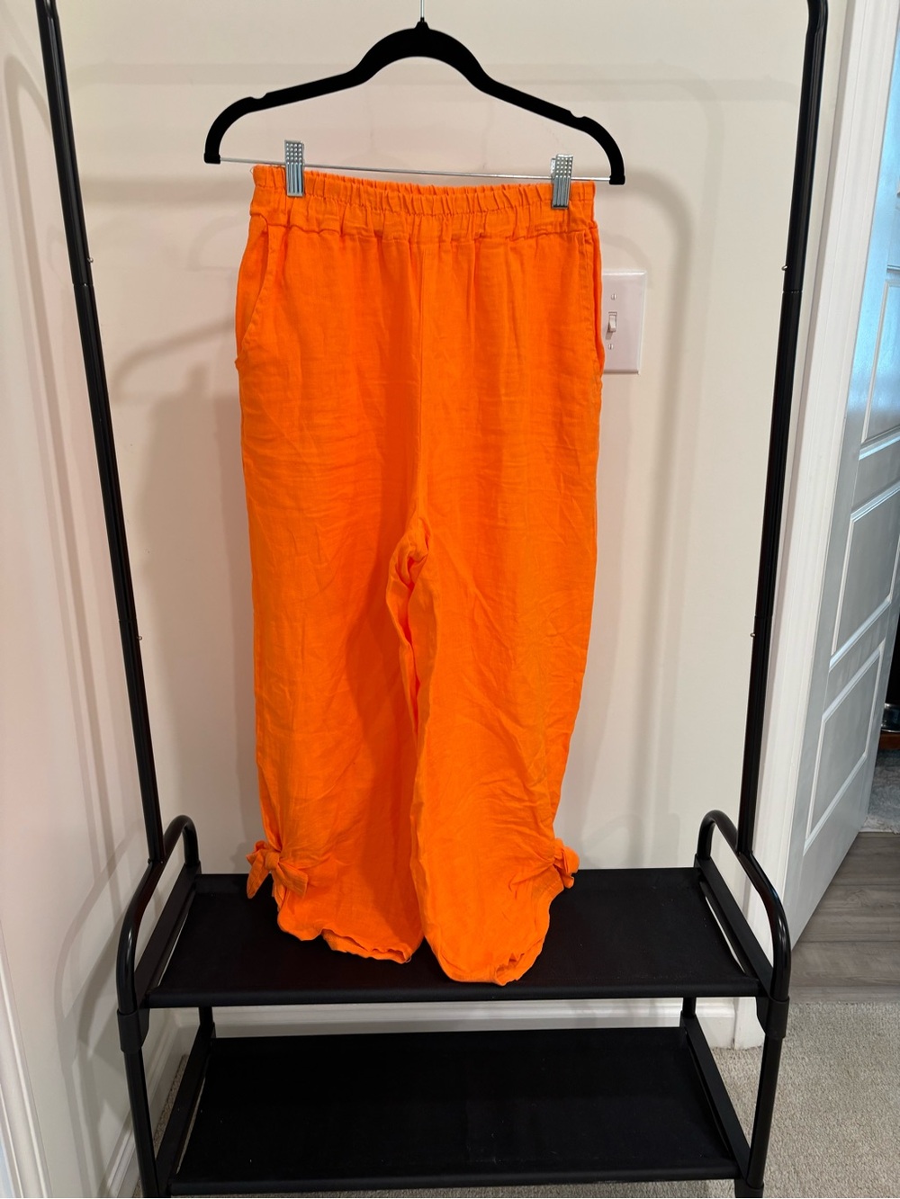 Kaktus Bright Orange Elastic-Waist Capris with Tied Hem